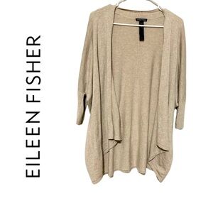 EILEEN FISHER‎ CARDIGAN Beige (S) Soft Jersey Open Front Cozy Casual Coastal